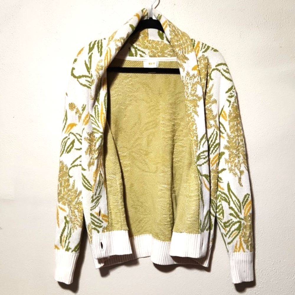 Maeve Anthropology Tropical Pineapple Knit 100% Cotton Cardigan Size M Like New - Picture 13 of 14